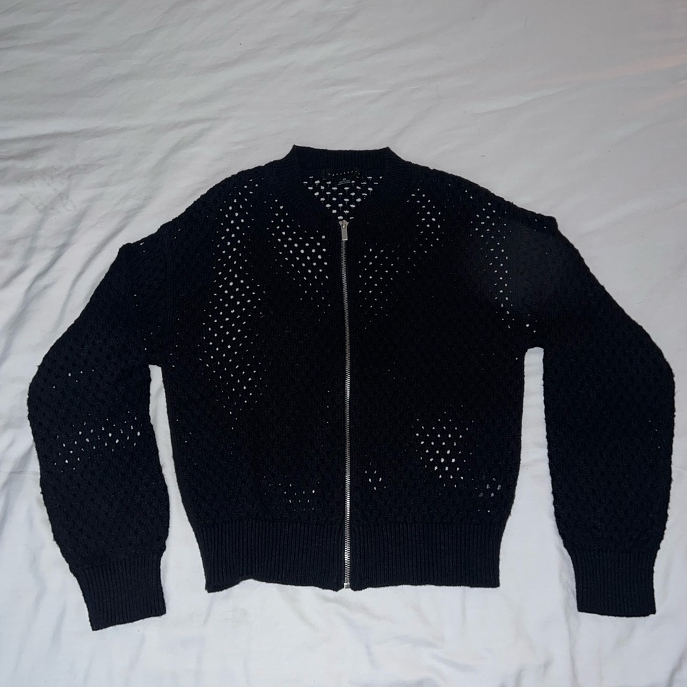 Sanctuary Black Zip Up Sweater with Textured Pattern XS